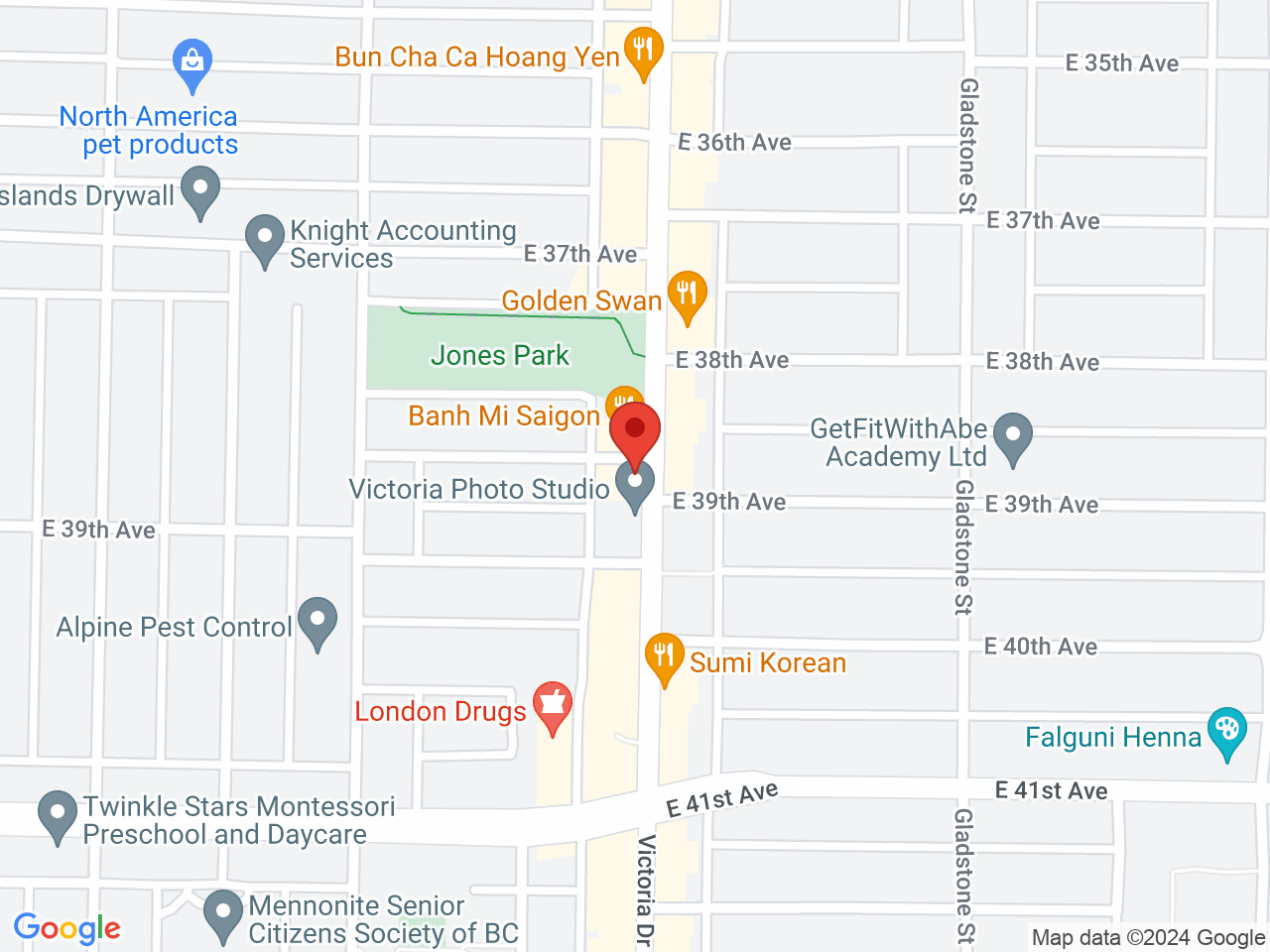 Street map for Affinity Cannabis Store, 5403 Victoria Dr., Vancouver BC