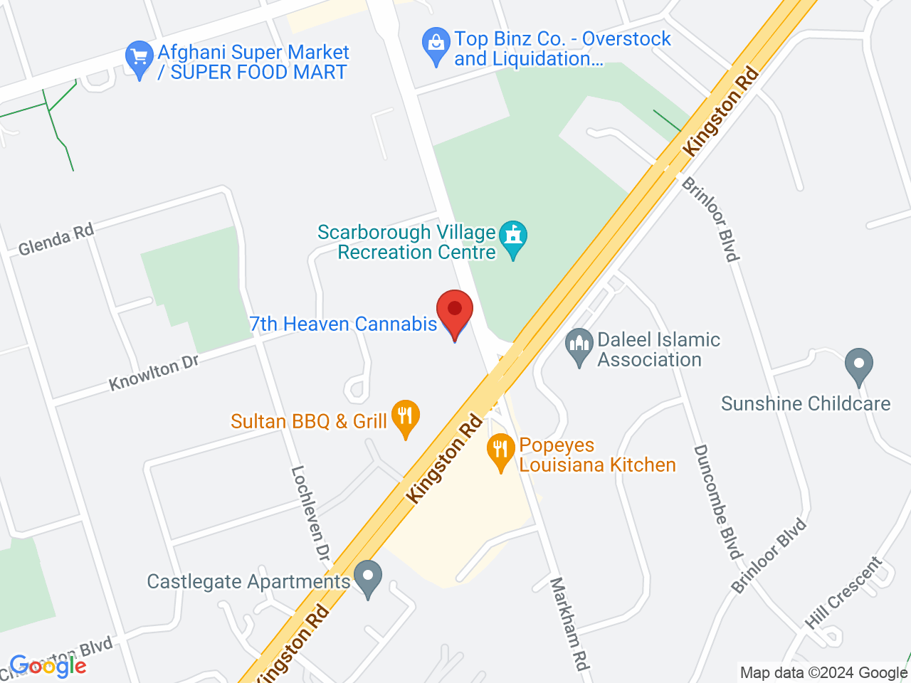 Street map for 7Th Heaven Cannabis, 114 Markham Rd, Scarborough ON