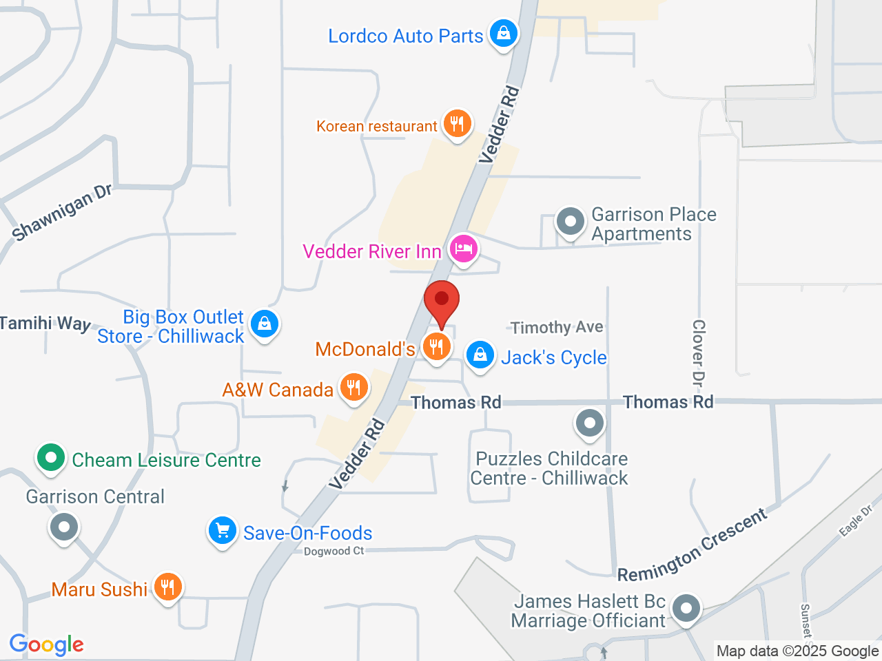 Street map for Dutch Brothers Buds, 5754 Vedder Rd., Chilliwack BC