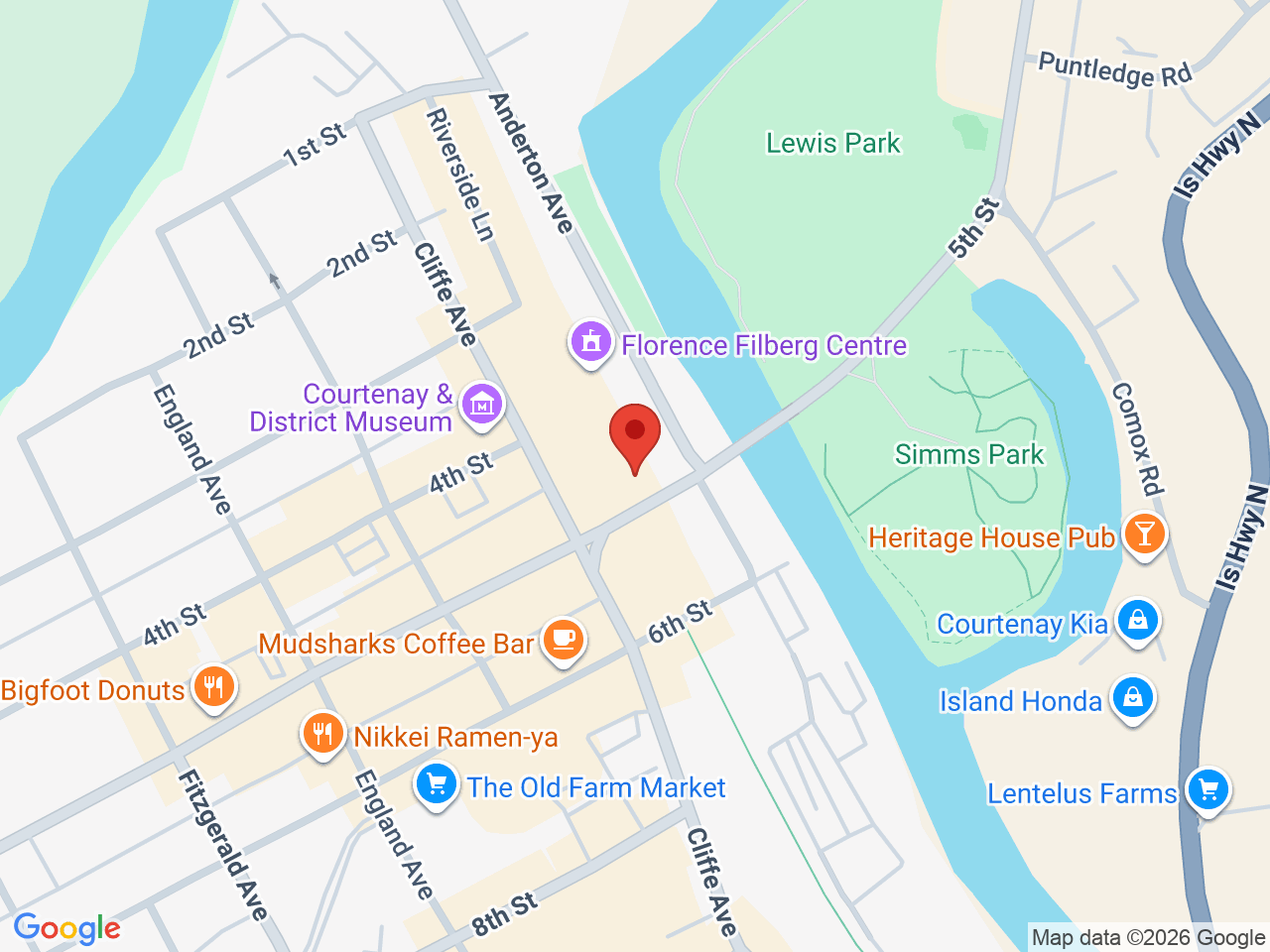 Street map for Herb and Smoke Shop Inc., 143 5th Street, Courtenay BC