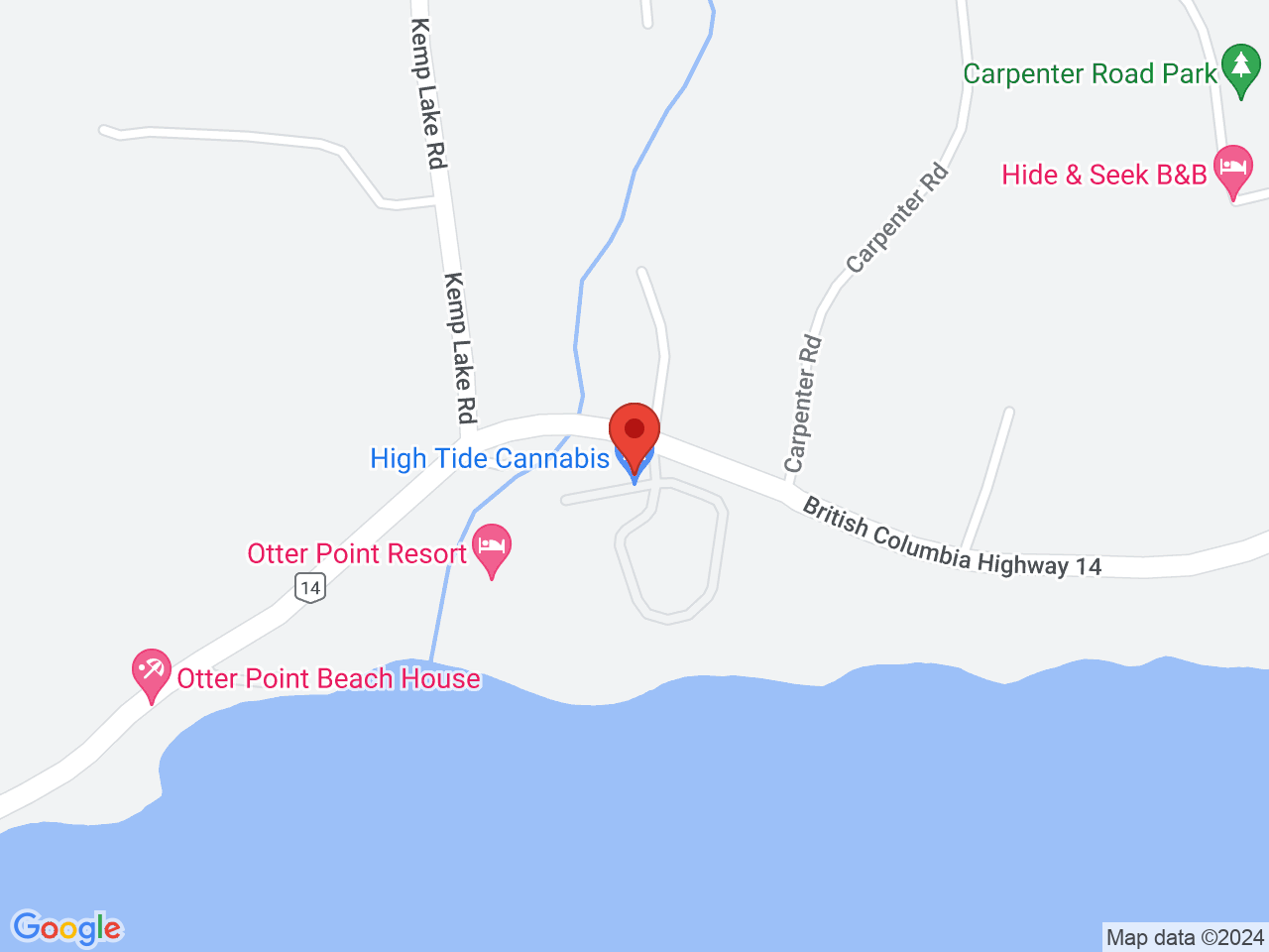 Street map for High Tide Cannabis, 7875 West Coast Rd., Sooke BC