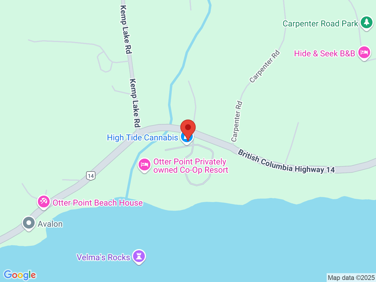 Street map for High Tide Cannabis, 7875 West Coast Rd., Sooke BC