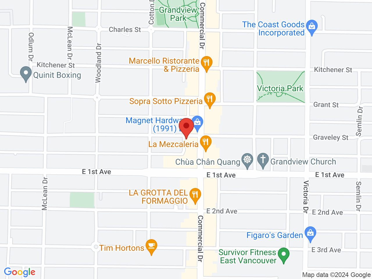 Street map for Kiaro Cannabis Commercial Drive, 1666 Graveley Street, Vancouver BC