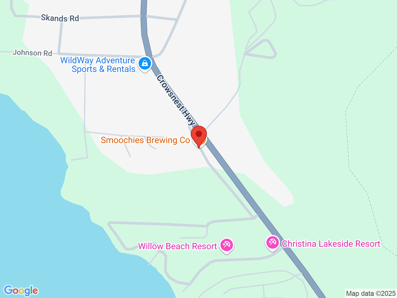 Street map for Baggy's Cannabis Store, 1885B Bakery Frontage Rd, Christina Lake BC