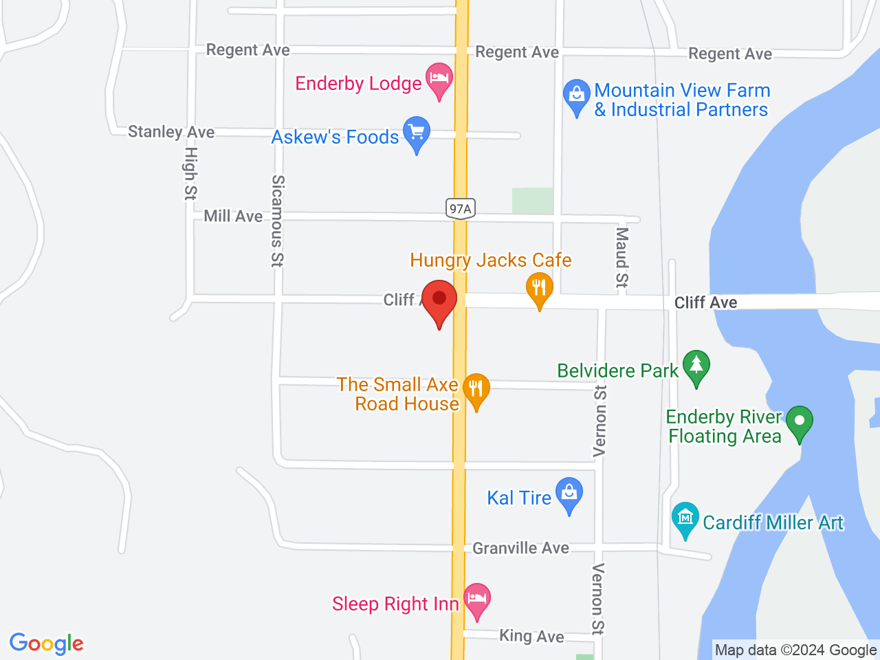 Street map for Mary Jane Rigs & Cannabis, 4 - 802 George St., Enderby BC