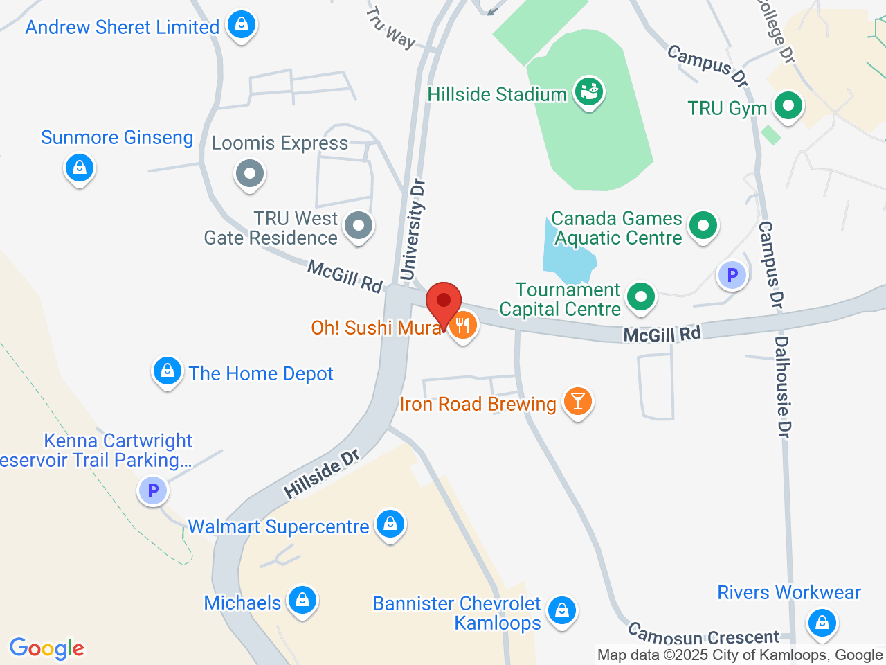 Street map for Sun Cannabis, 1023B McGill Rd, Kamloops BC