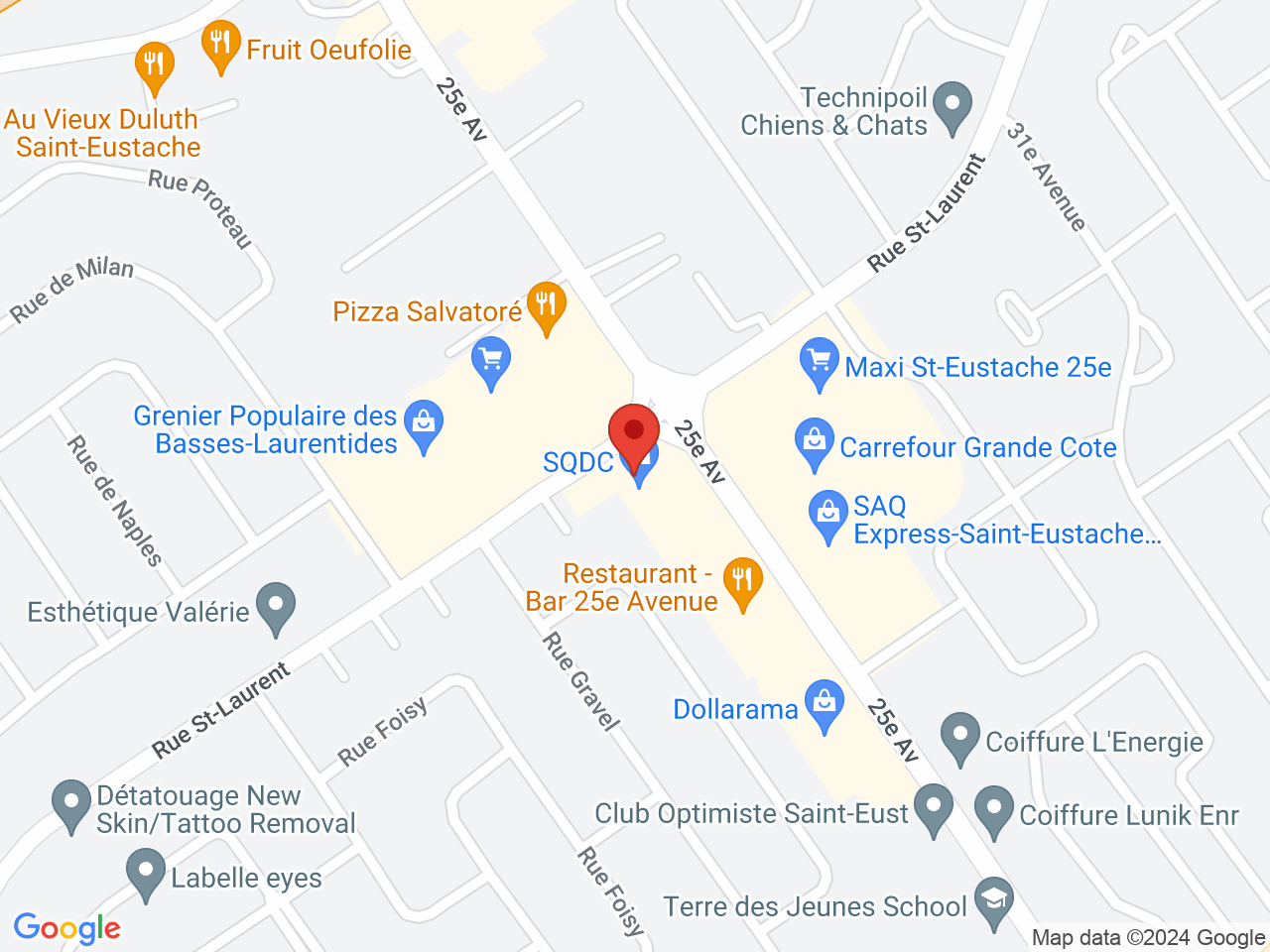 Street map for SQDC Saint-Eustache, 180, 25e avenue, Saint-Eustache QC