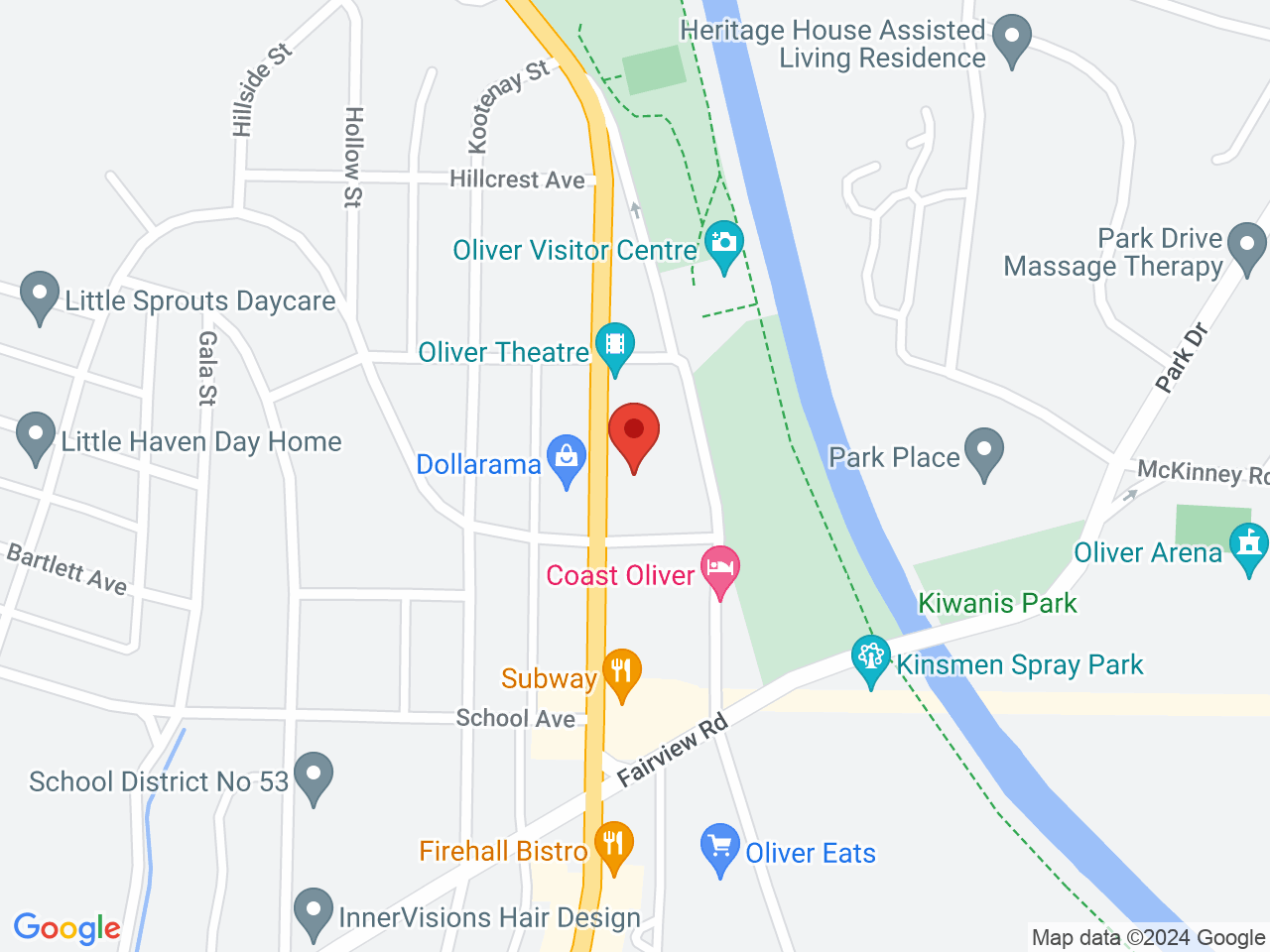 Street map for Bluewater Cannabis Inc., 6341 Main St., Oliver BC