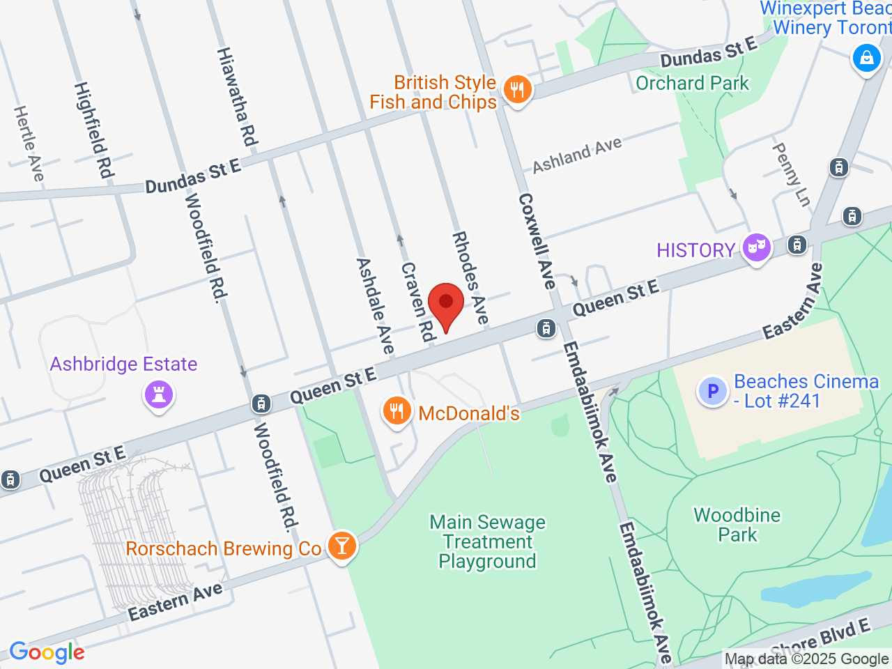 Street map for Wonderland Cannabis Beaches Leslieville, 1578 Queen St. East, Toronto ON