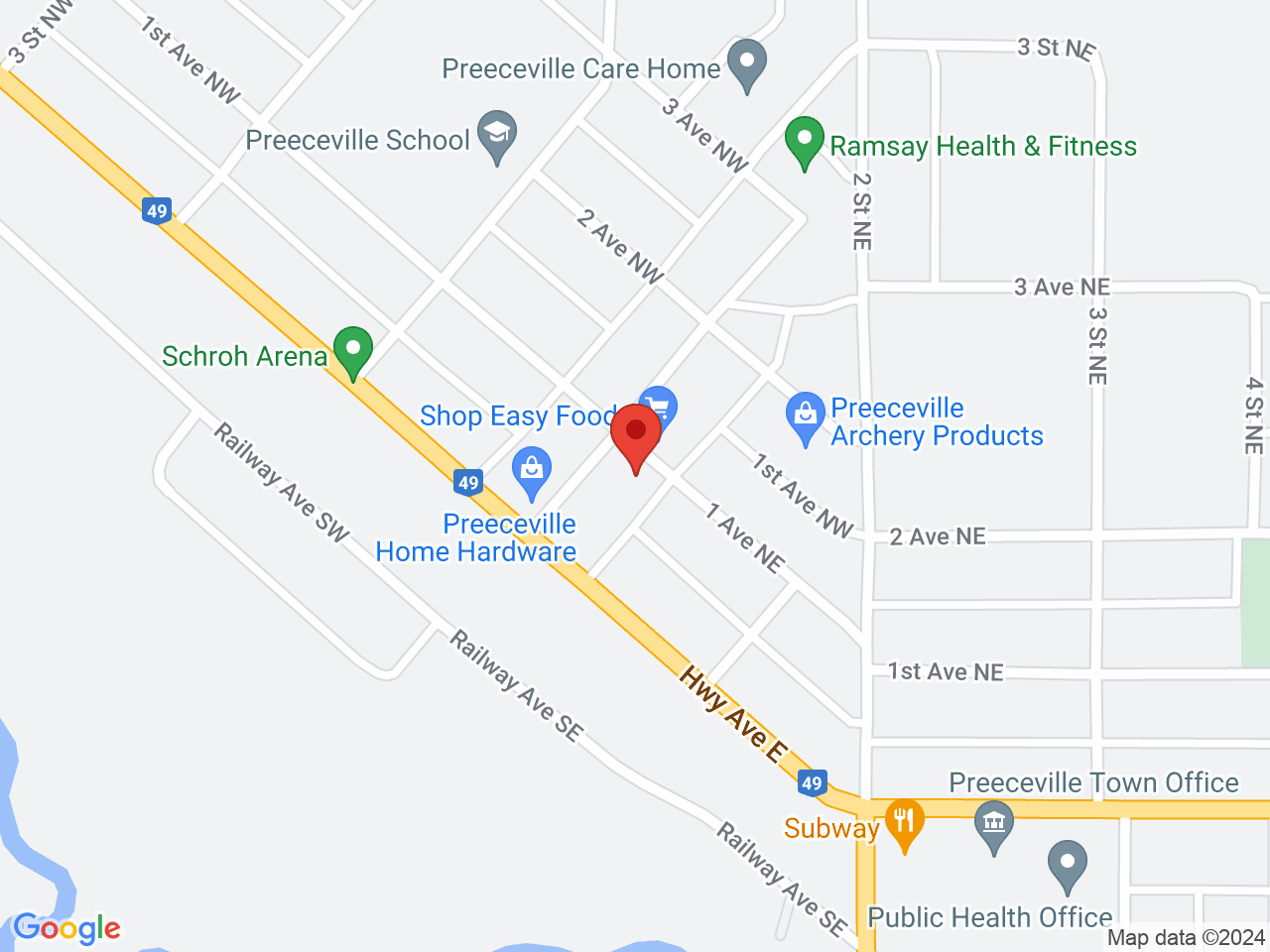 Street map for Preeceville Cannabis Ltd., 24 B Main St. N., Preeceville SK