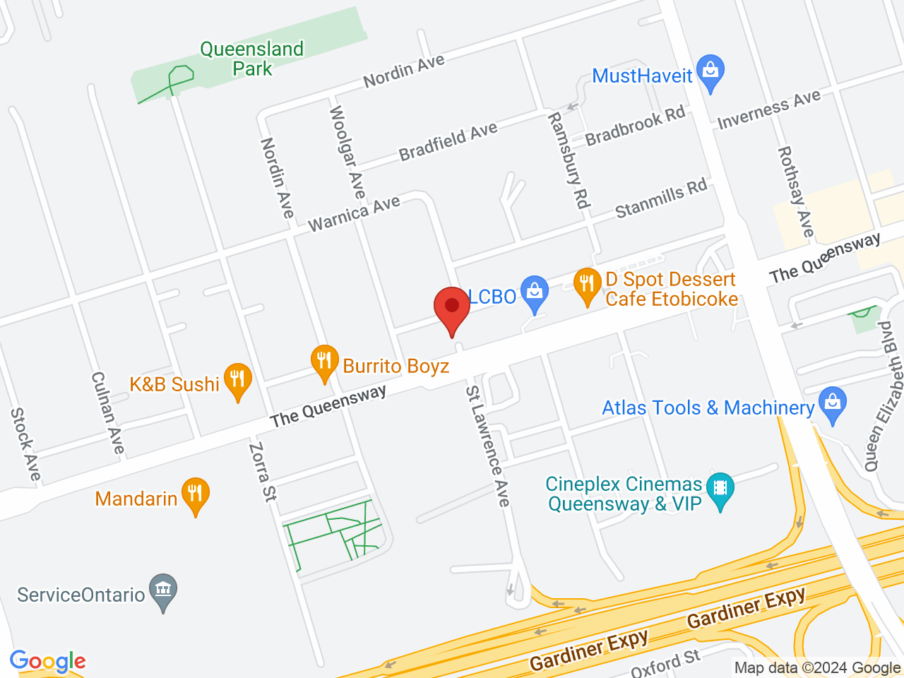 Street map for Above The Clouds Cannabis, 1126 The Queensway, Etobicoke ON