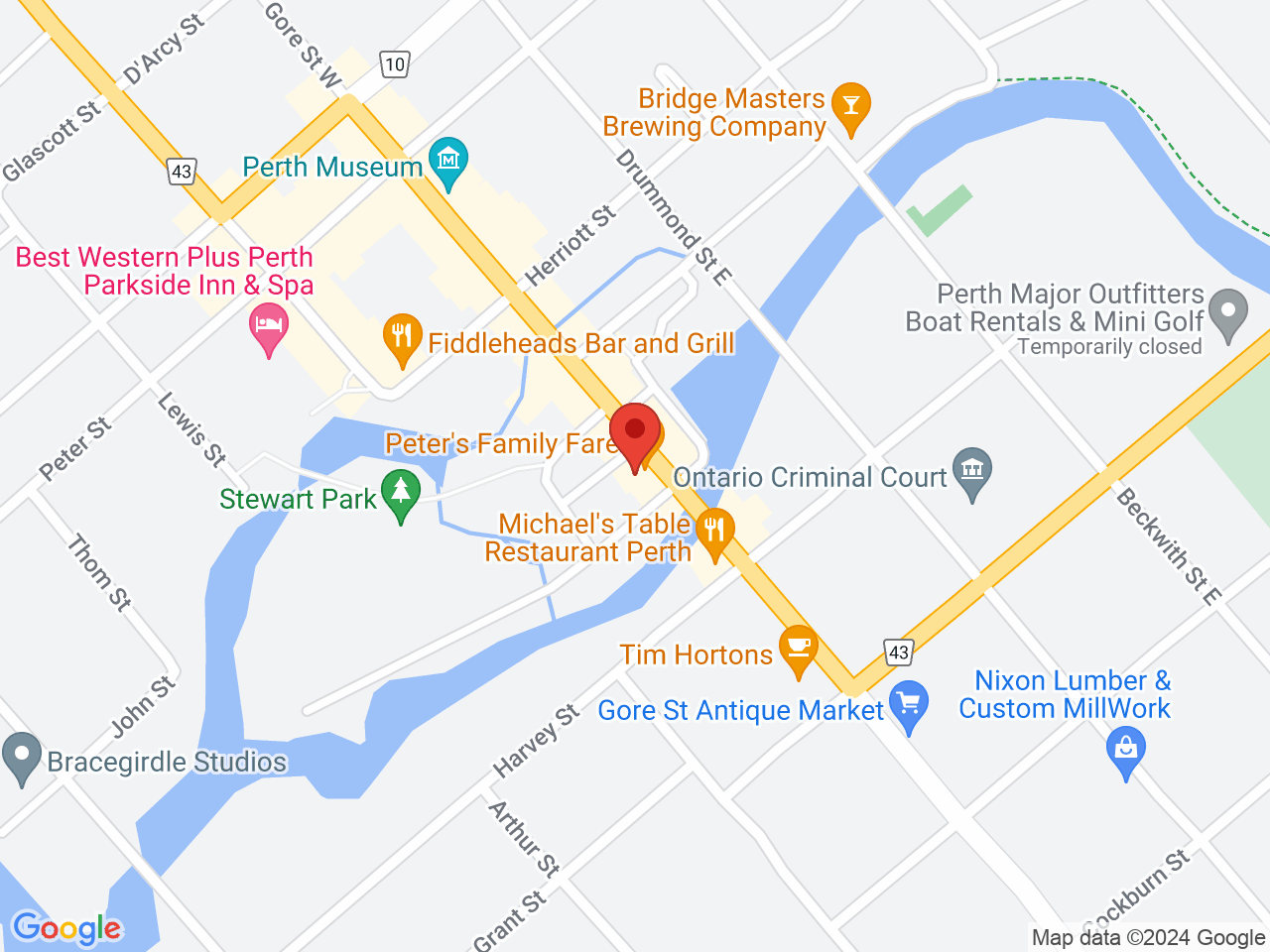 Street map for Olympia Cannabis, 88 Gore St E, Perth ON