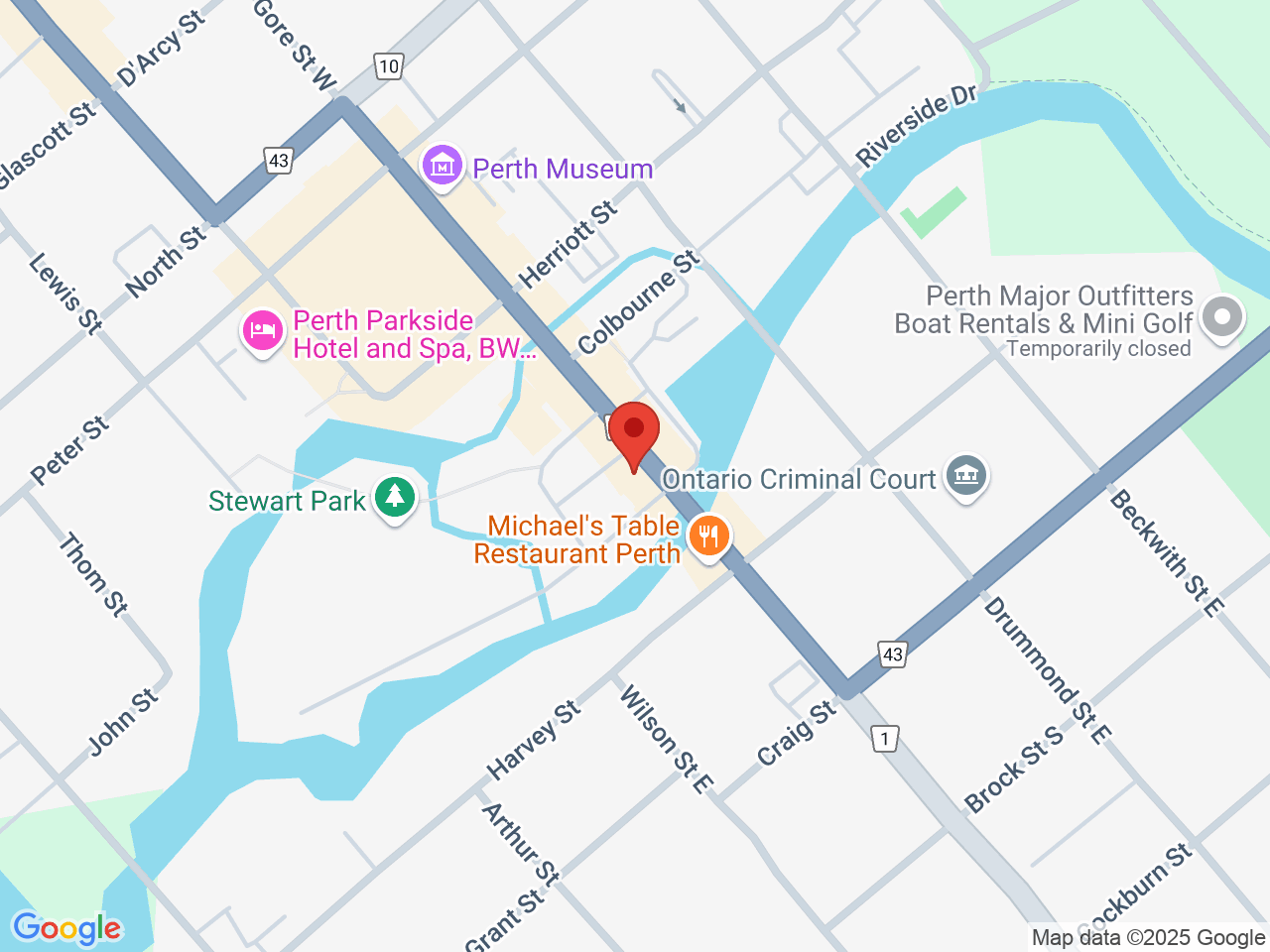 Street map for Olympia Cannabis, 88 Gore St E, Perth ON