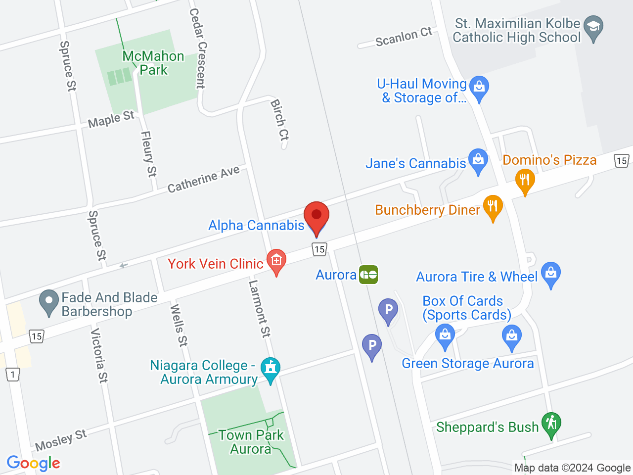 Street map for Alpha Cannabis, 118 Wellington St E, Aurora ON