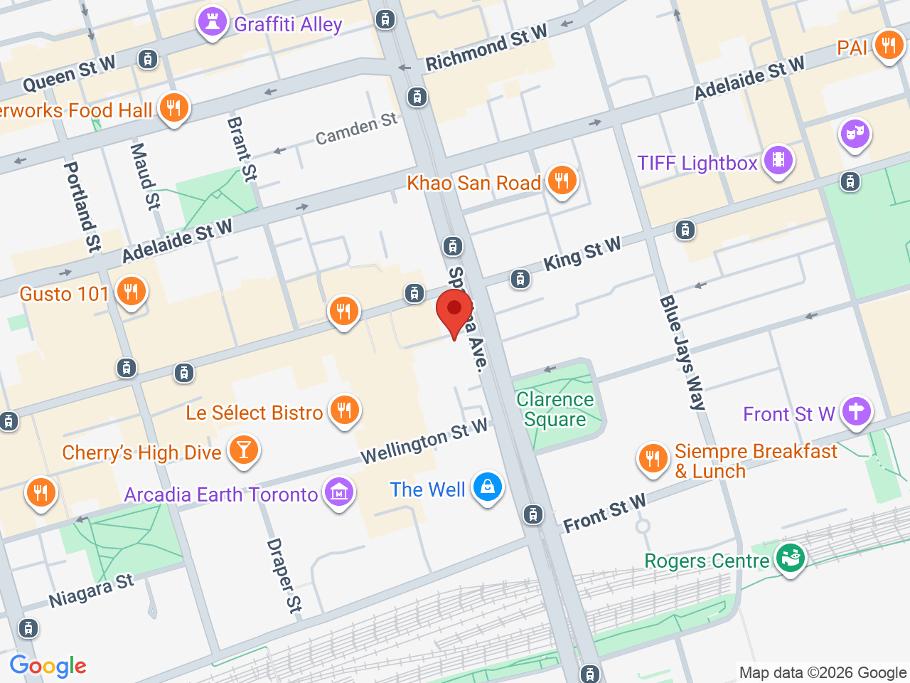 Street map for Blunt and Cherry, 64 Spadina Ave, Toronto ON