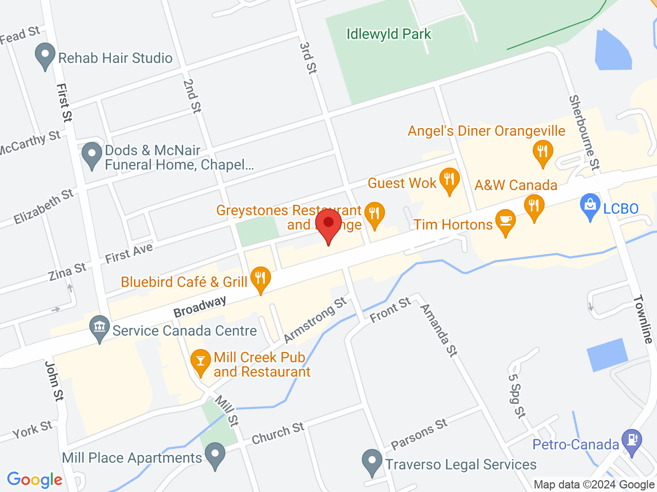 Street map for Broadway Cannabis, 71 Broadway, Orangeville ON