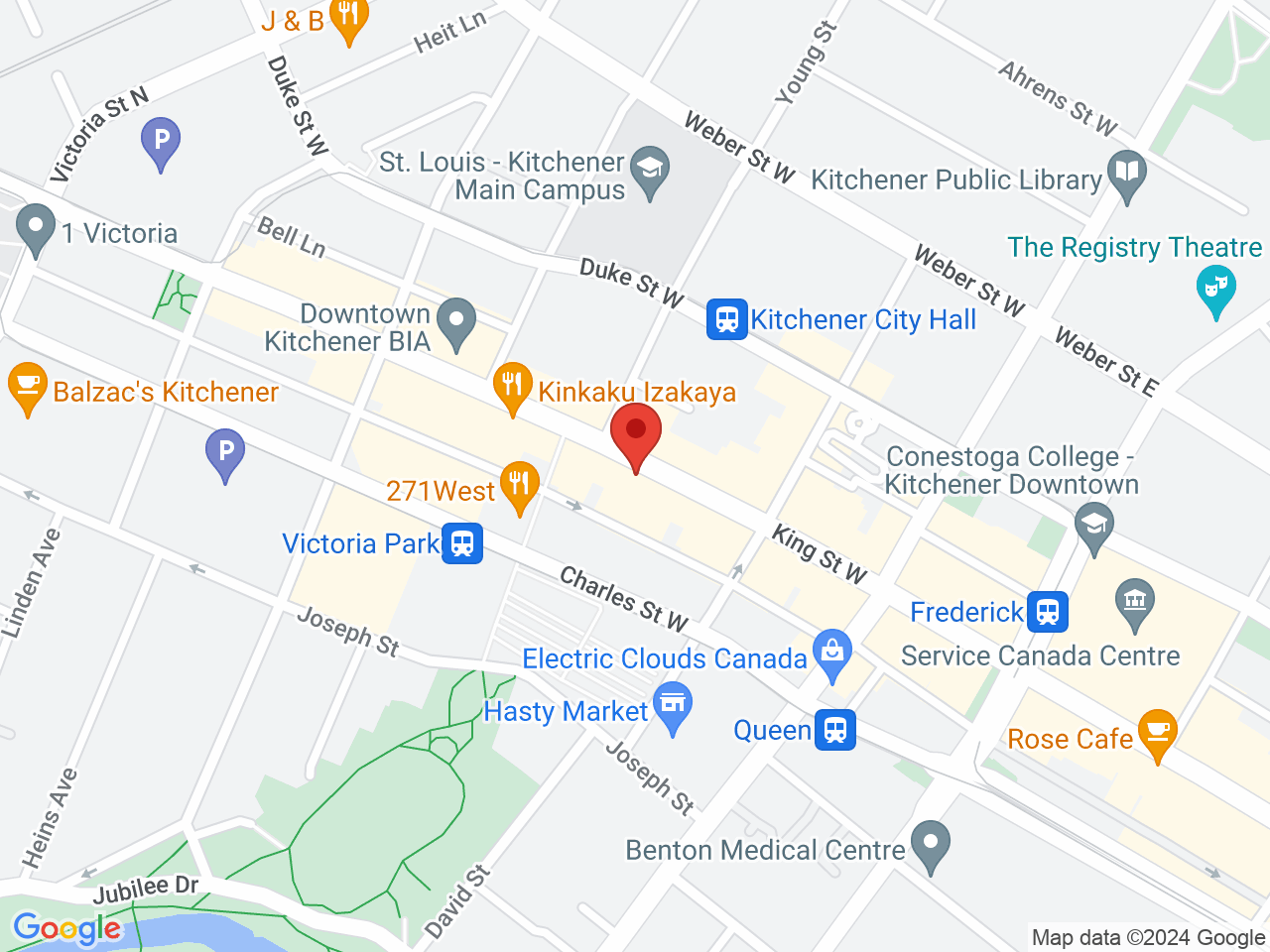 Street map for Pur Cannabis King W, 147 King St W, Kitchener ON