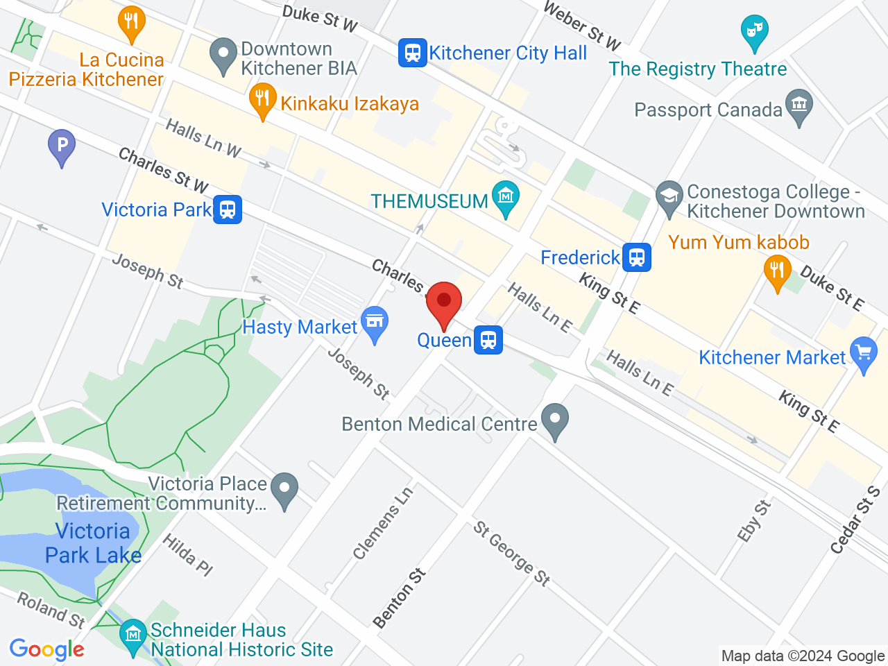 Street map for Phoenix Cannabis, 90 Queen St S, Kitchener ON