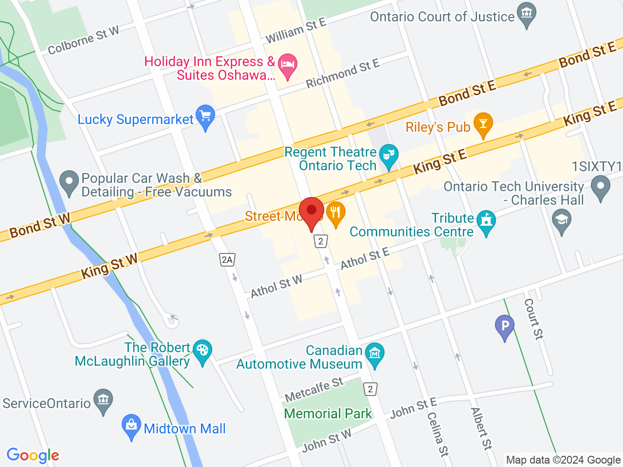 Street map for Phoenix Cannabis, 12 Simcoe St S, Oshawa ON