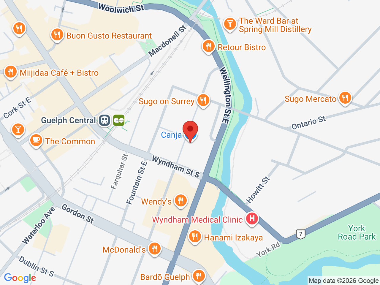 Street map for Canja Cannabis, 83 Surrey St E, Guelph ON