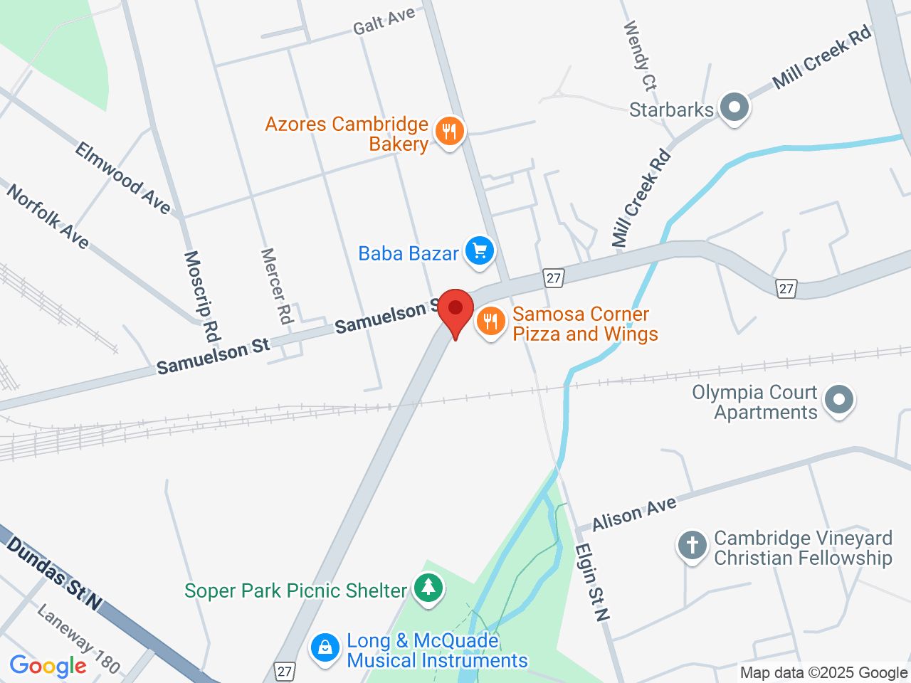 Street map for Cannabis Cupboard, 215 Beverly St., Cambridge ON