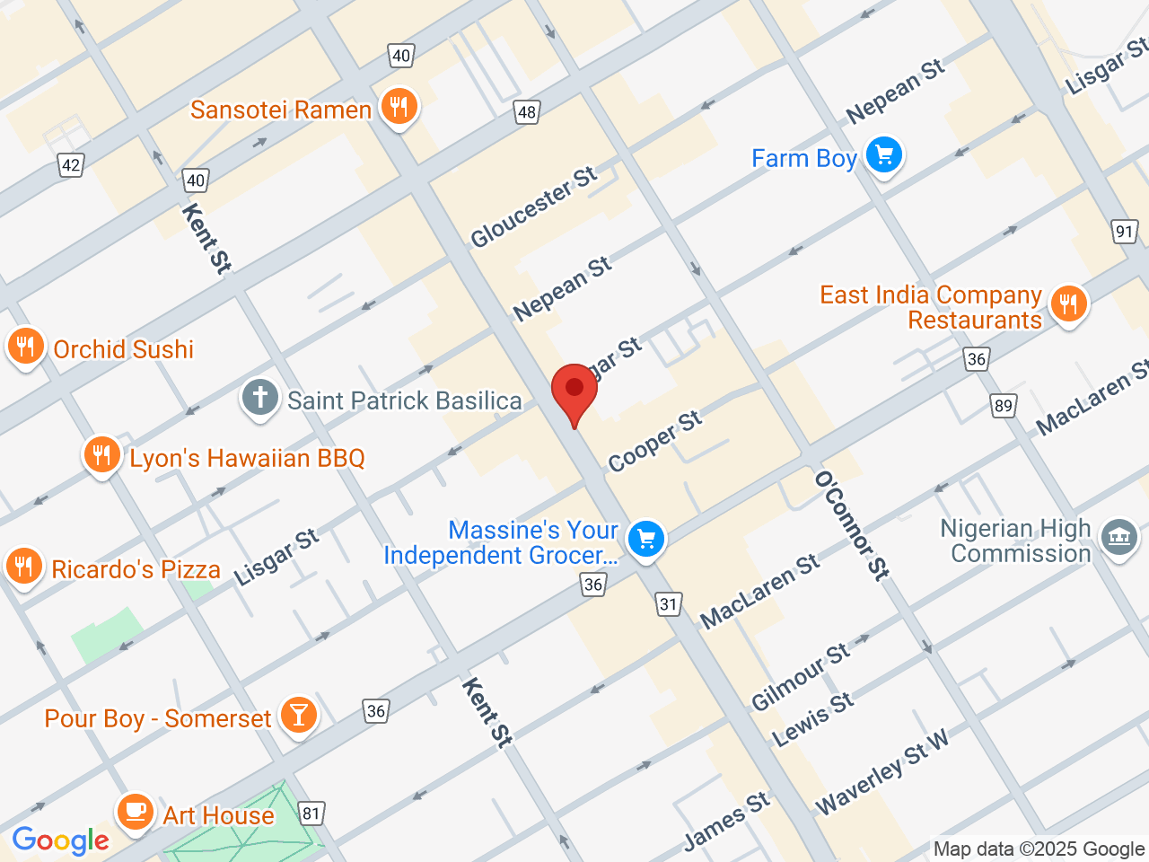 Street map for Cannabis Emporium, 243-245 Bank St, Ottawa ON