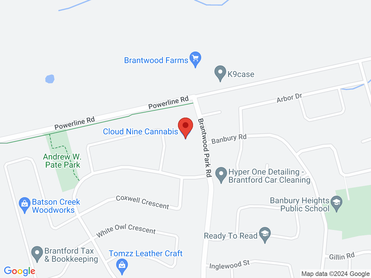 Street map for Cloud Nine Cannabis, 26 Brantwood Park Rd, Brantford ON