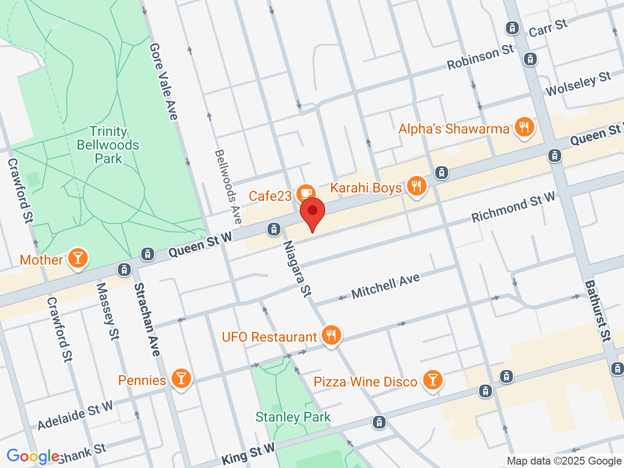 Street map for Cosmic Charlie's Trinity Bellwoods, 821 Queen St W, Toronto ON