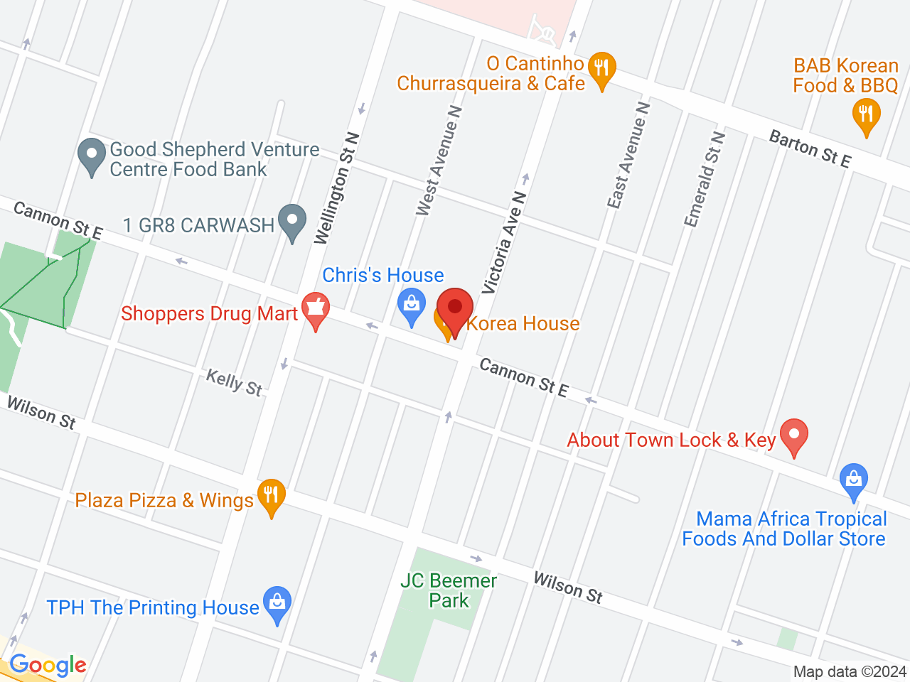 Street map for Da Canna, 281 Cannon St E, Hamilton ON