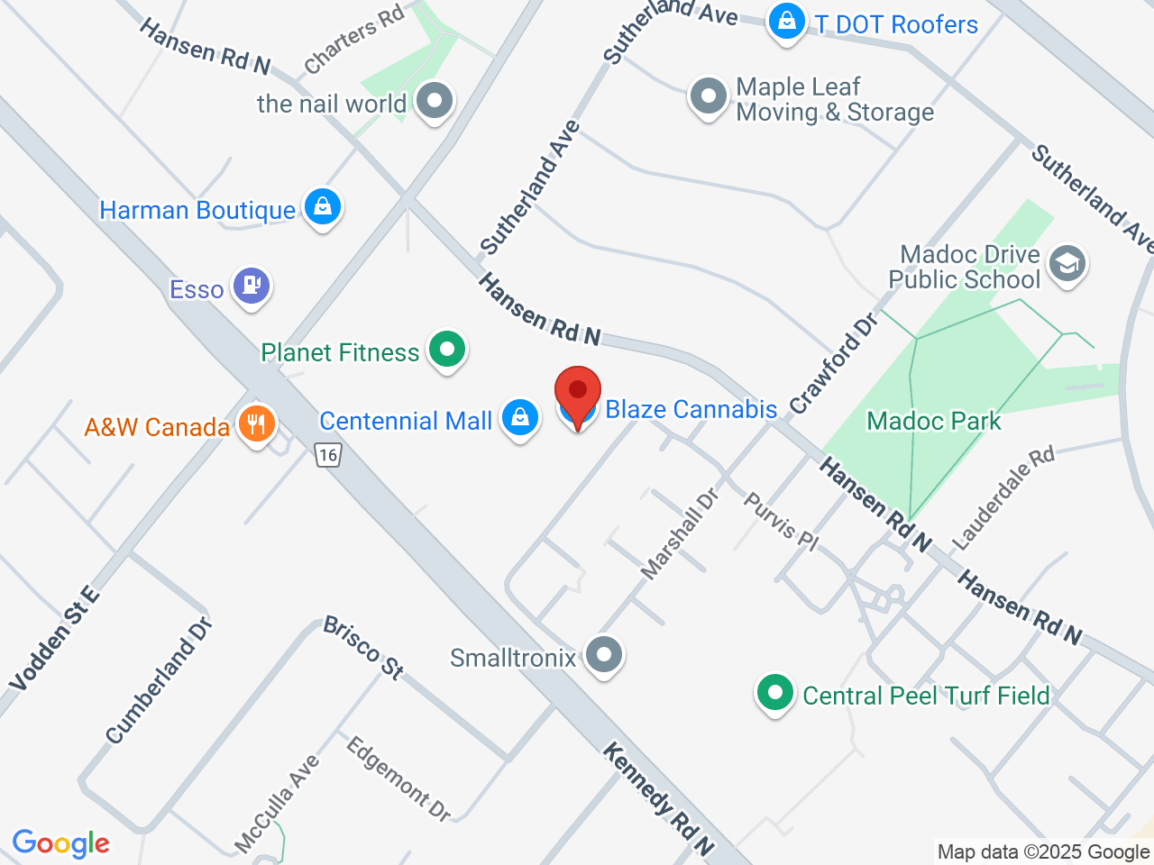 Street map for Blaze Cannabis, 227 Vodden Street E, Unit 15, Brampton ON