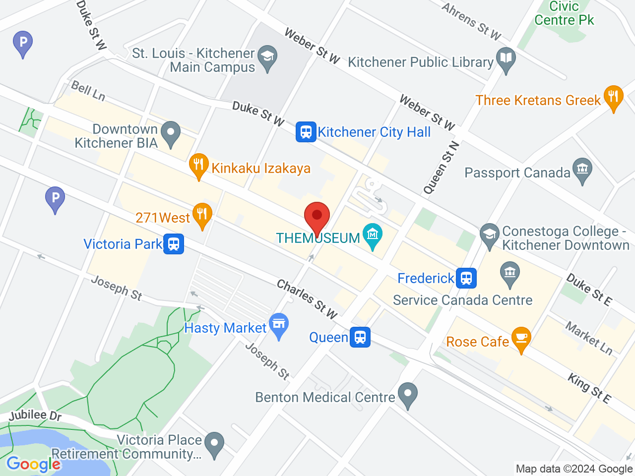 Street map for Elevate Cannabis, 73 King St W Suite 101, Kitchener ON