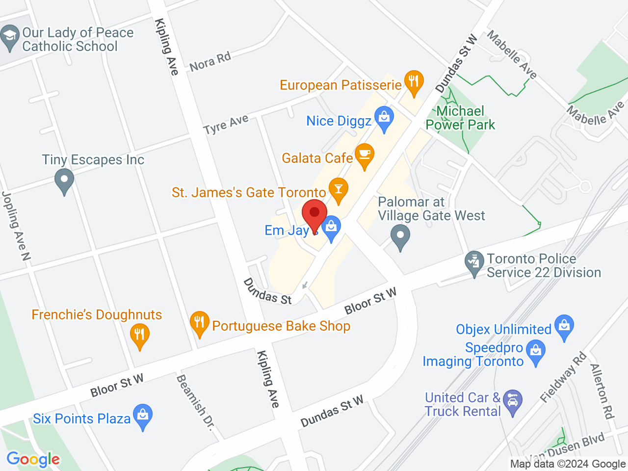 Street map for Em Jay's, 5160 Dundas St W, Etobicoke ON