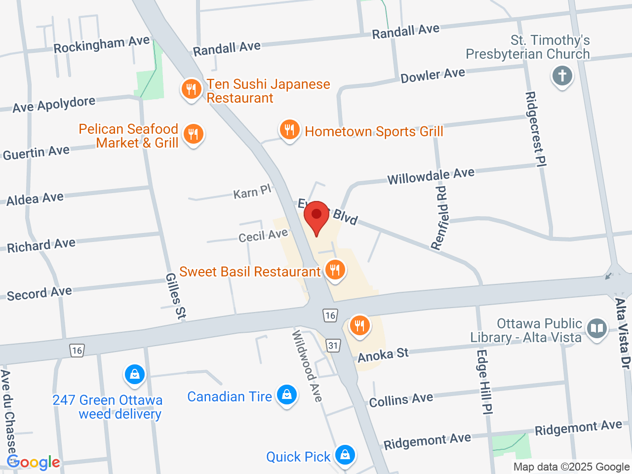 Street map for Pop's Cannabis Co., 1571 Bank St, Ottawa ON