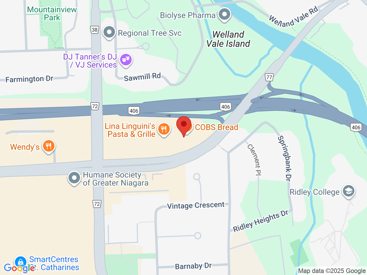 Street map for Garden City Cannabis Co Ridley Square, 111 Fourth Ave., Unit 9, St Catharines ON