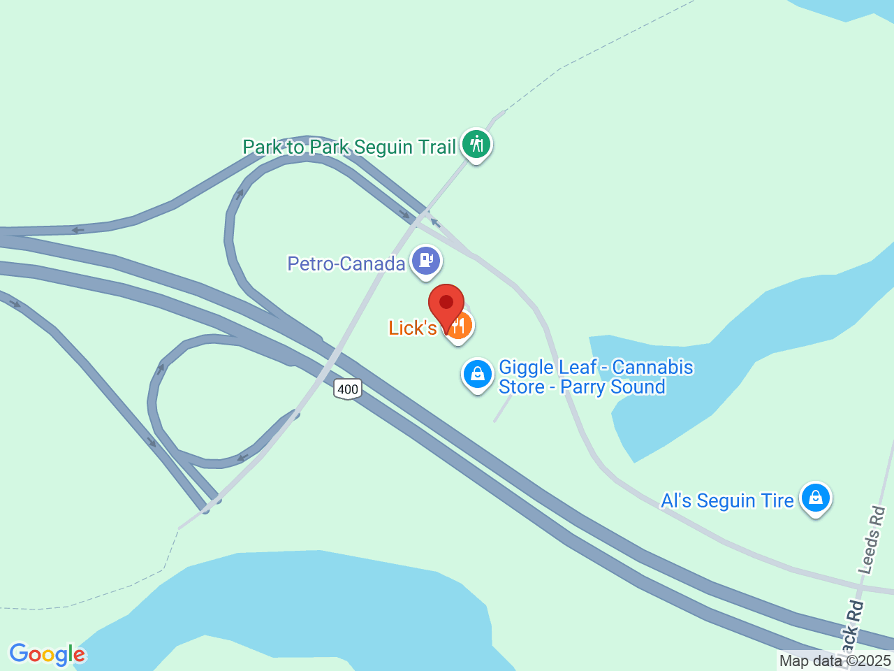 Street map for Giggle Leaf, 1 Horseshoe Lake Rd., Parry Sound ON