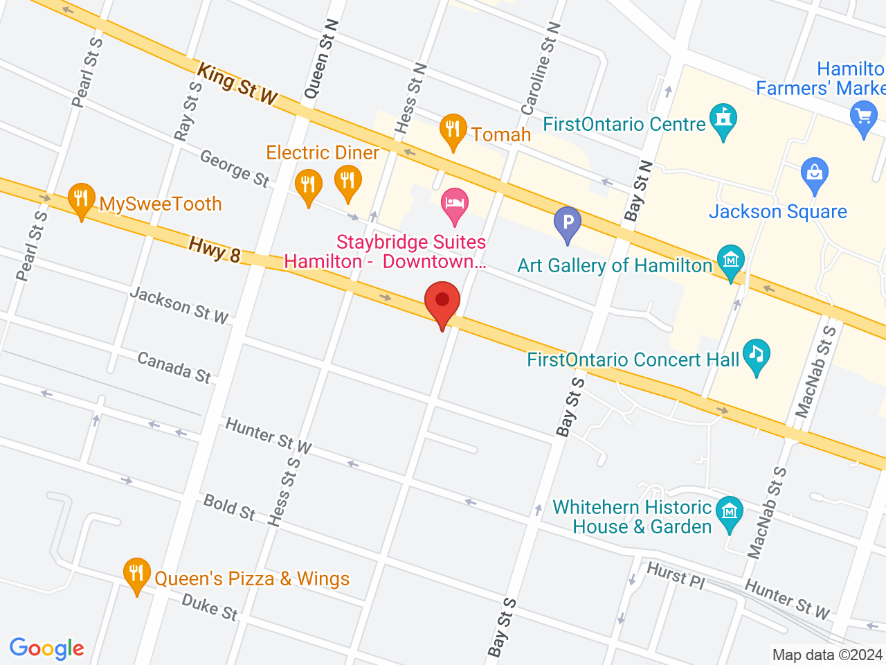 Street map for Giggles Cannabis, 163 Main St W, Hamilton ON
