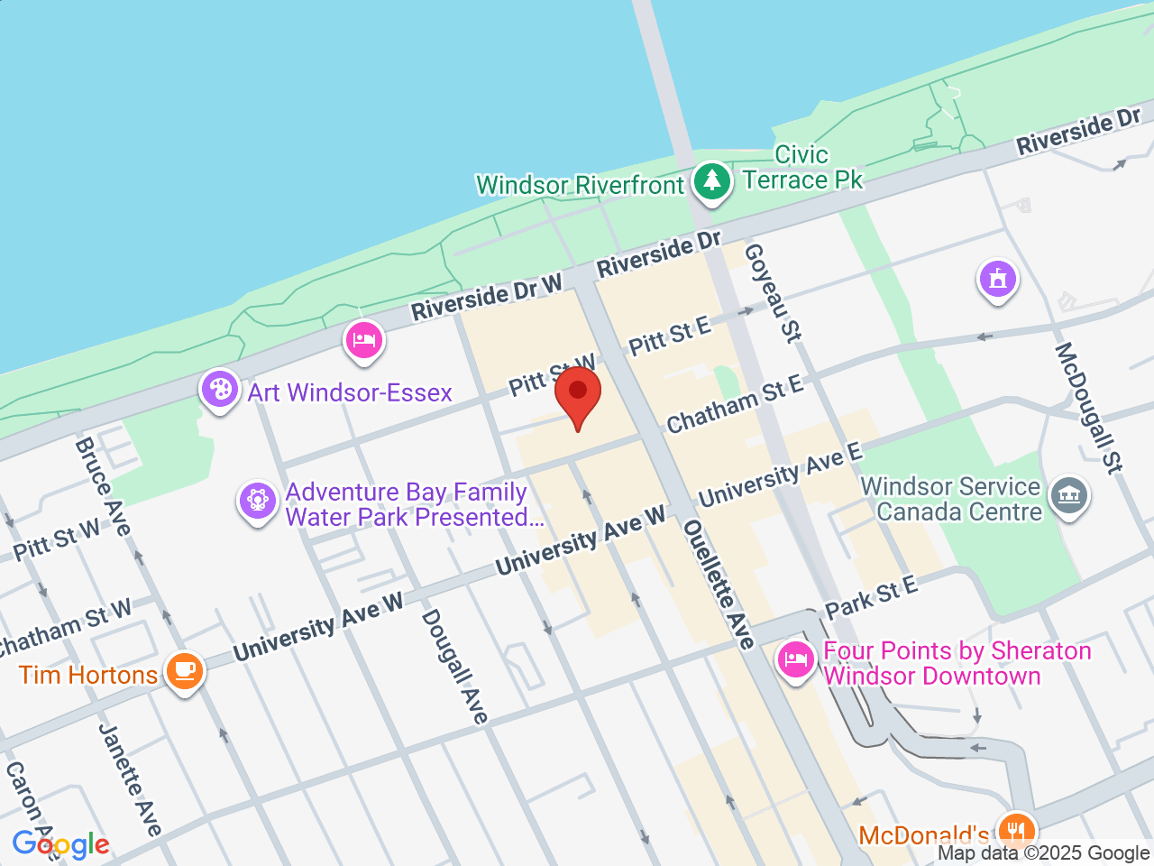 Street map for Greentown Cannabis, 74 Chatham St W, Windsor ON