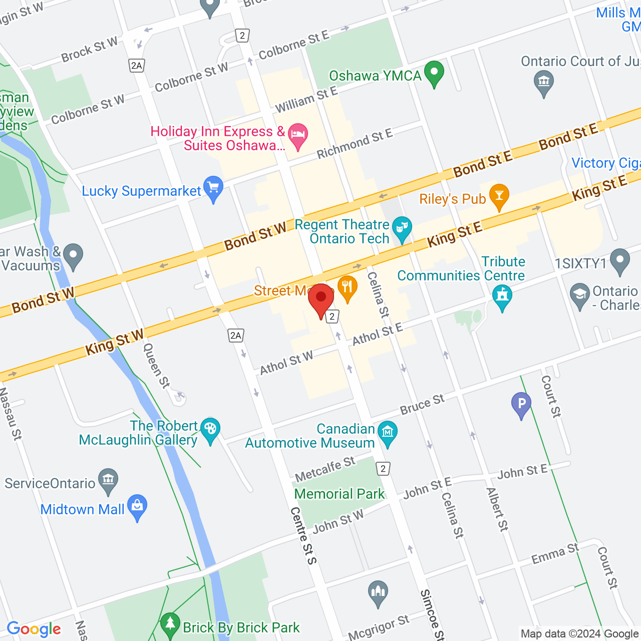 Street map for That Happy Company, 20 Simcoe St S, Oshawa ON