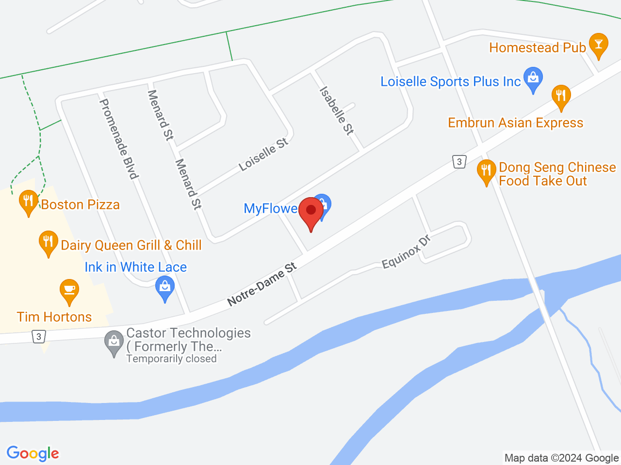 Street map for High Ties Cannabis Store, 825 Notre Dame St., Embrun ON