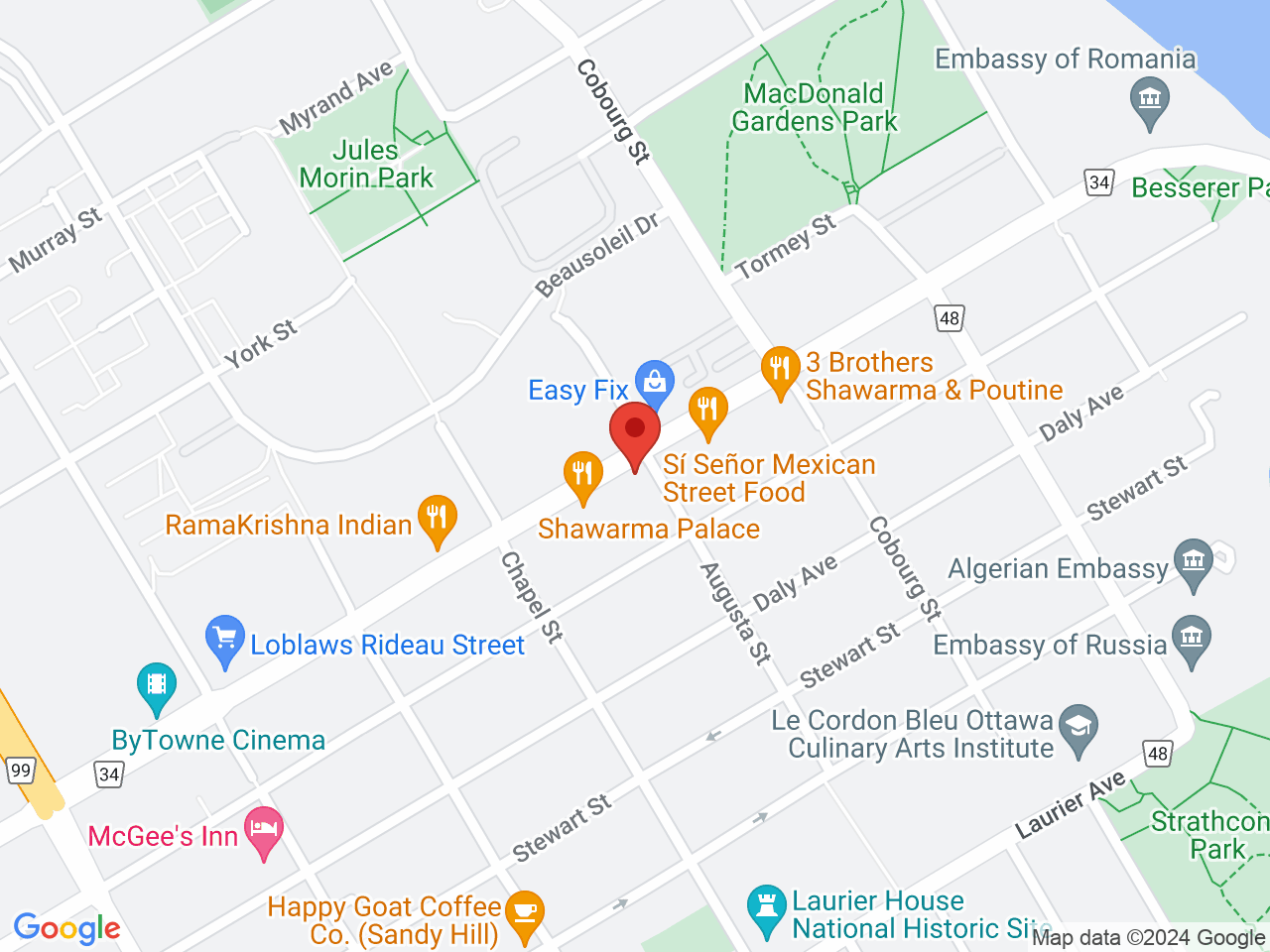 Street map for High Ties Cannabis Store, 484 Rideau St., Ottawa ON