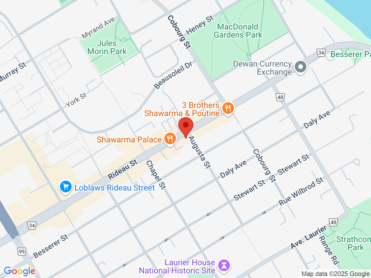 Street map for High Ties Cannabis Store, 484 Rideau St., Ottawa ON