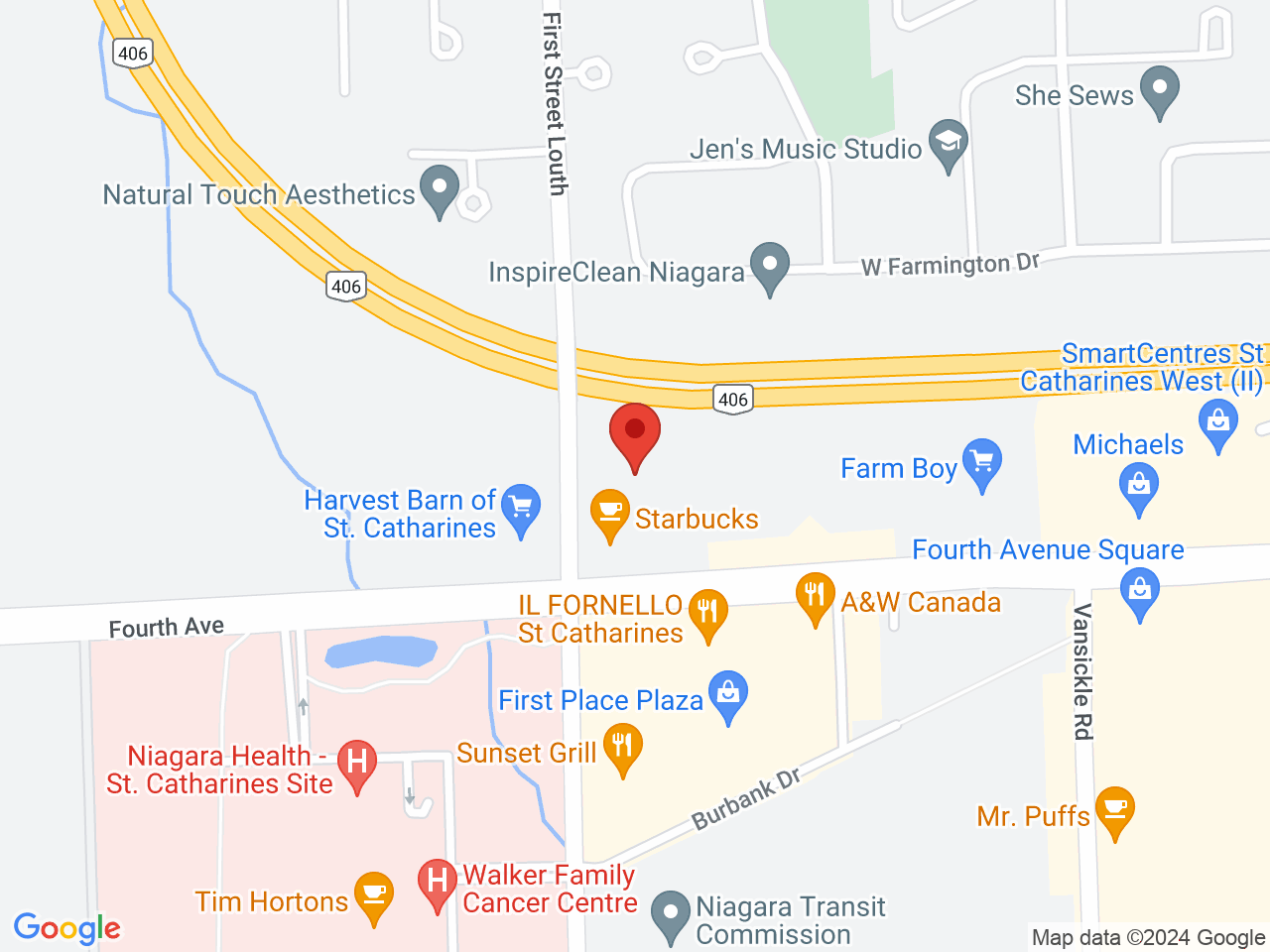 Street map for Inspired Cannabis Co., 295 Fourth Ave., St Catharines ON