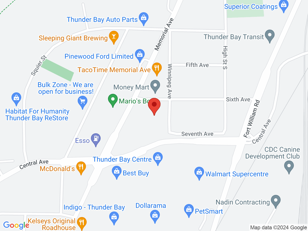 Street map for J. Supply Co., 701 Memorial Ave, Unit 2, Thunder Bay ON