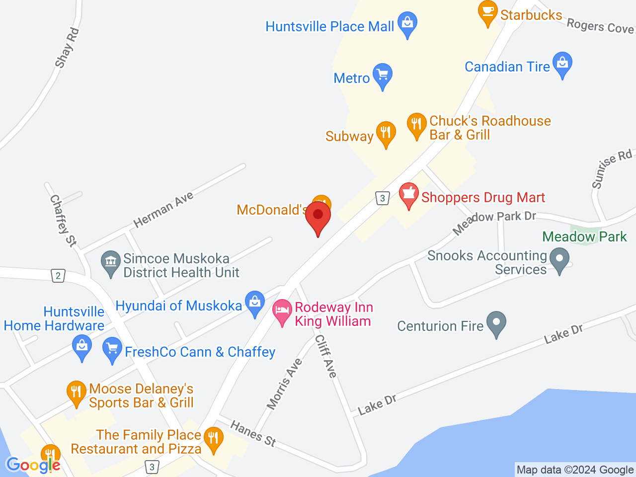 Street map for Kelly's Cannabis, 36 King William St, Huntsville ON
