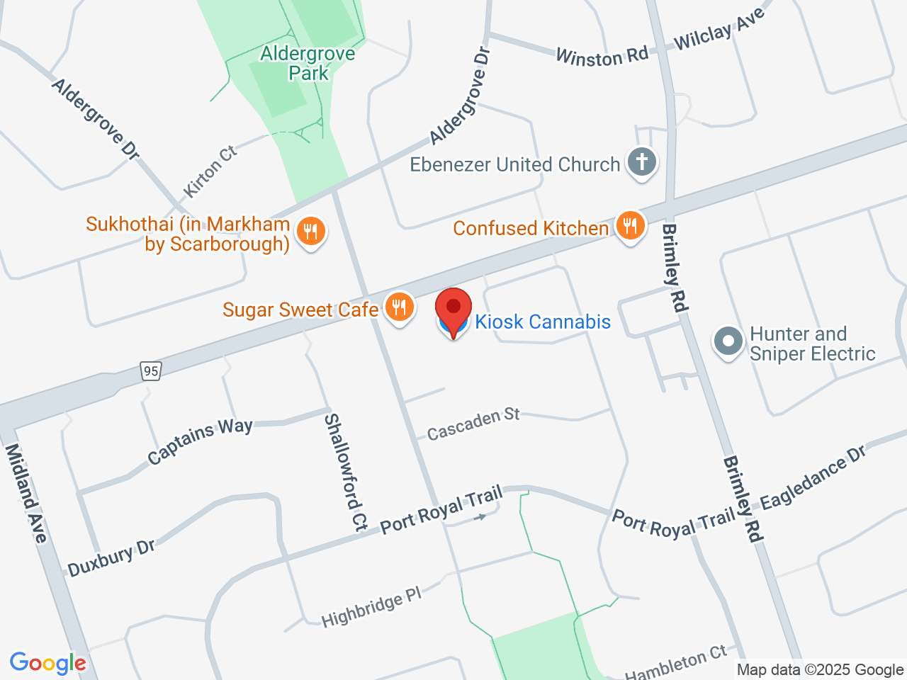 Street map for Kiosk Cannabis, 4915 Steeles Ave E Unit 11, Scarborough ON