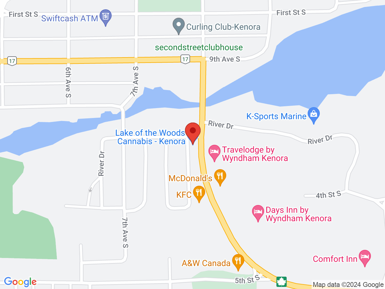 Street map for Lake of the Woods Cannabis, 809 River Dr, Kenora ON