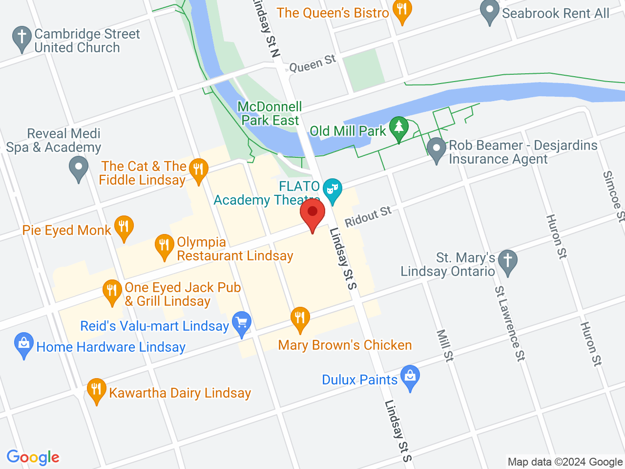 Street map for Lindsay Cannabis Store, 17 Kent St W, Lindsay ON