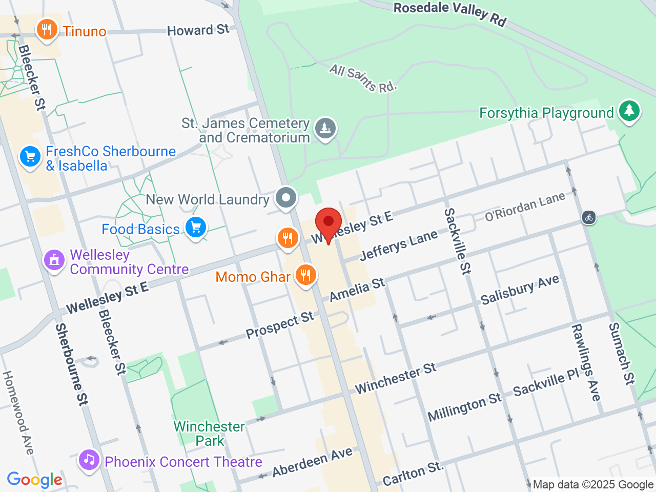 Street map for Little House Cannabis, 307 Wellesley St E, Toronto ON