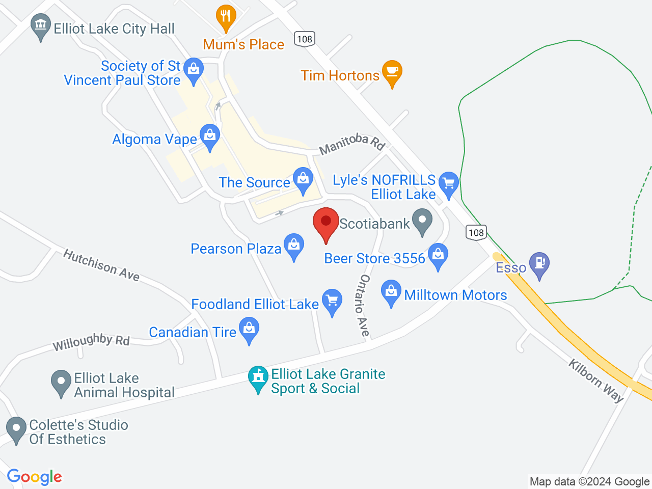 Street map for Miss Jones Cannabis, 40 Hillside Dr S Unit 3, Elliot Lake ON