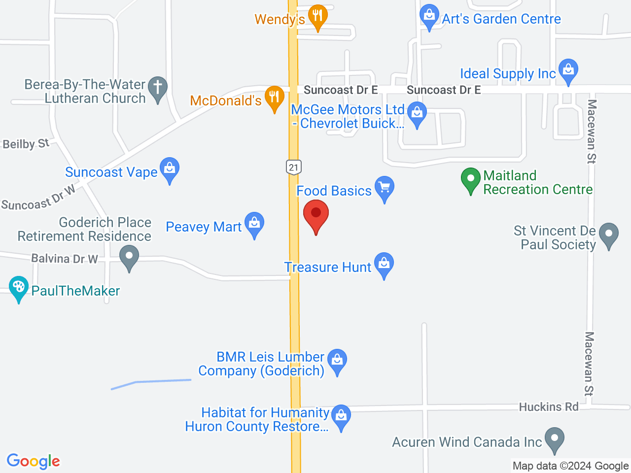 Street map for Miss Jones Cannabis, 397 Bayfield Rd, Goderich ON